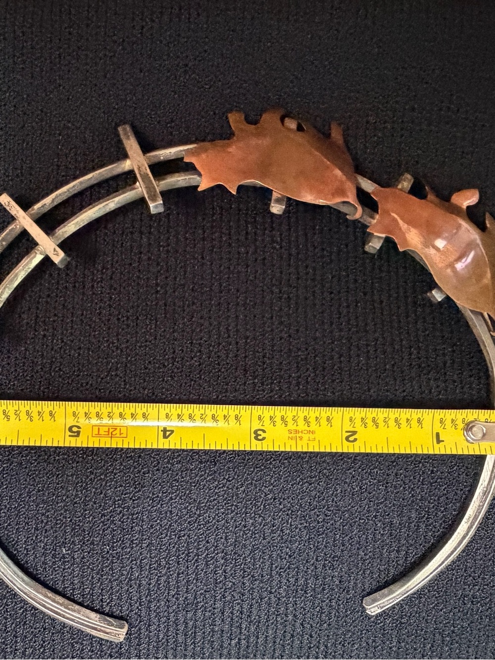 Handmade Mixed Metal Copper Pig Necklace Modernist Collar artisan bendable - Picture 3 of 4